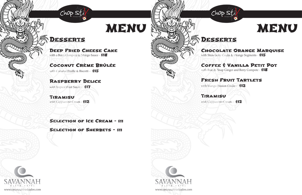 Chopstix Dessert Menu